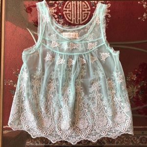 ABERCROMBIE & FITCH | Green Grey Rose Embroidered Lace Mesh Tank Top